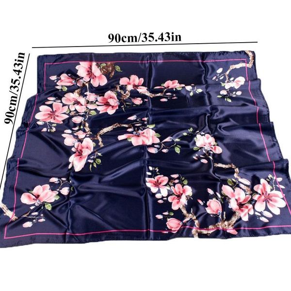 

scarves women fashion headband female square shawl floral print silk satin hijab scarfs kerchief hair scarf 90*90cm 2021, Blue;gray
