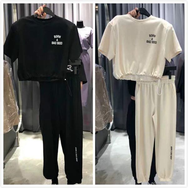 

women's two piece pants summer casual letters sports set o-neck short sleeve drawstring pullover & trousers - iie0, White