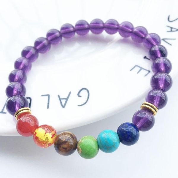 

beaded, strands 7 chakra fashion bangles colour natural stone chalcedony jewelry accessories couple bracelet gifts bracelets for women, Black