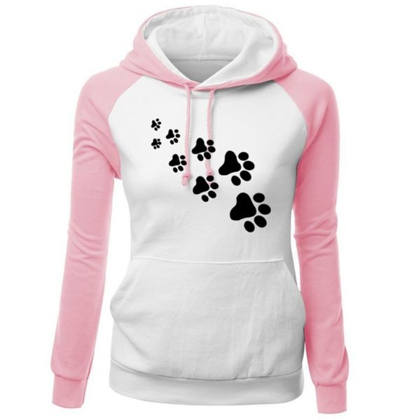 Autunno Inverno Fleece Abbigliamento sportivo da donna Harajuku Stampa CAT PAWS Cartoon Kawaii K-pop Abbigliamento Streetwear Felpe con cappuccio Felpa 210419