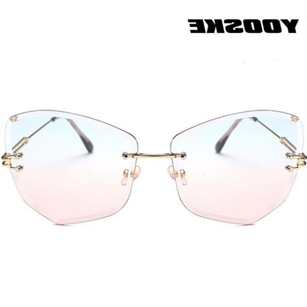 

sunglasses fashionable sun frames yooske rimless sunglasses 2021 women retro brand designer trendy gradient lens eyeglasses oversized sun gl, Black