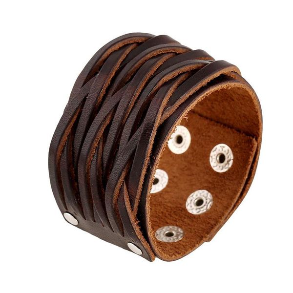 

tennis vintage classic cow leather wide cuff bangles double layers handmade weave brown bracelets male casual wrist jewelry, Golden;silver