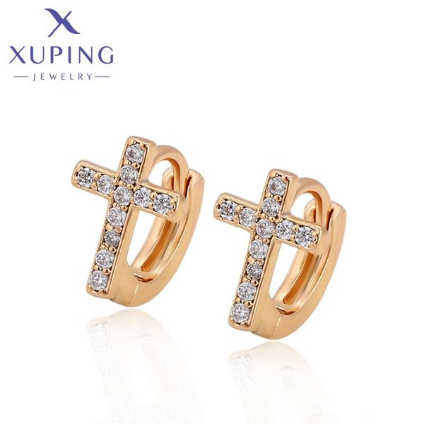 

hoop & huggie xuping jewelry arrival cross huggies design earrings gold color for women a00711493, Golden;silver