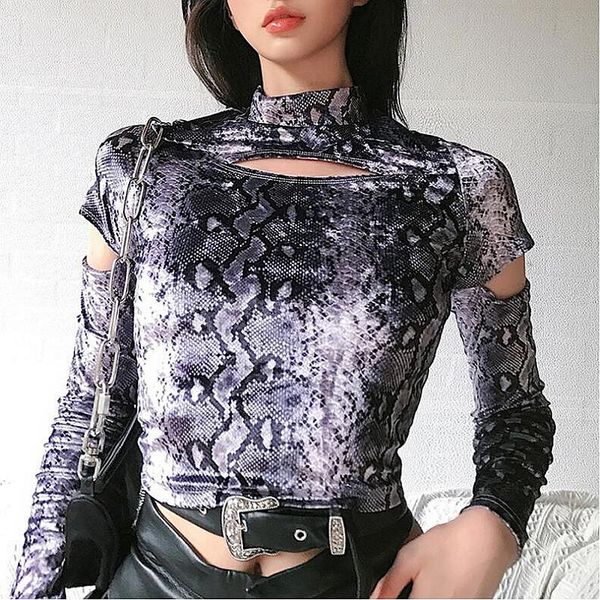 

women's hoodies & sweatshirts snake pattern women hollow out sweatshirt korean style turtleneck casual harajuku autumn for, Black