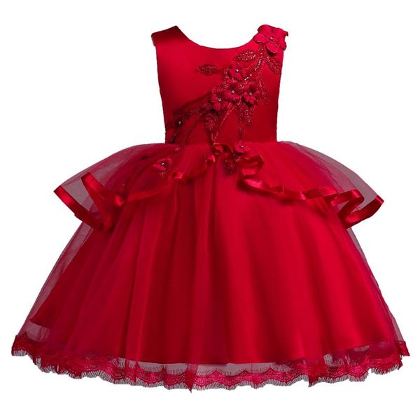 

girl's dresses 2021 fashion children kids girl dress sleeveless round collar gift princess cute for performance party vestidos, Red;yellow