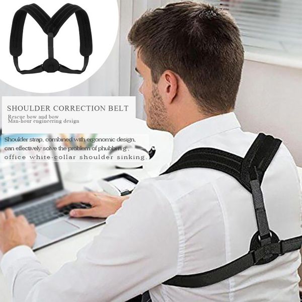 

back care posture corrector adjustable clavicle brace shoulder support strap for women men improve sit walk upper, Black;blue