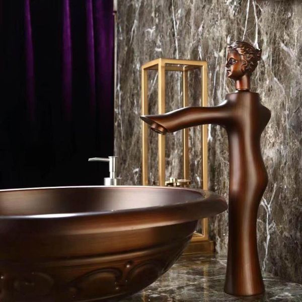 

artistic brass bathroom sink faucet smile girl model cold basin mixer classic european style faucets