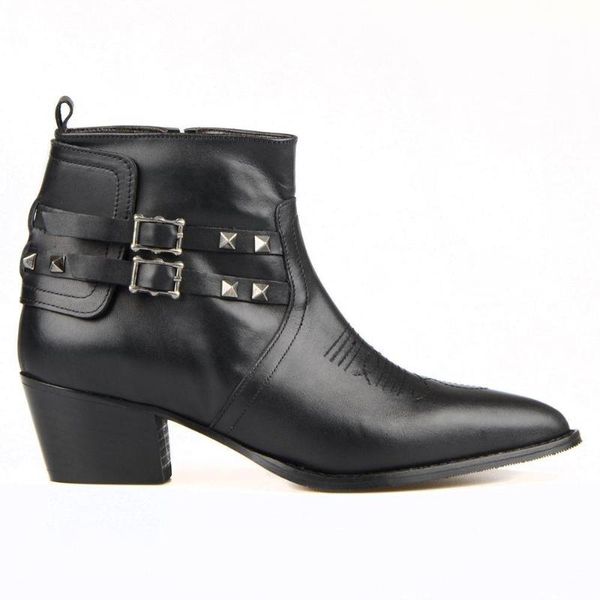 

boots footcourt women ankle ladies rivet metal buckle female chunky heels etor fashion platform shoes luxury botas mujer, Black