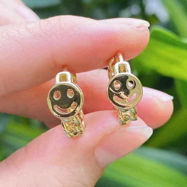 

wholesale gold 6pairs cuban chain glimlach face dainty small hook earrings for women girl, Golden