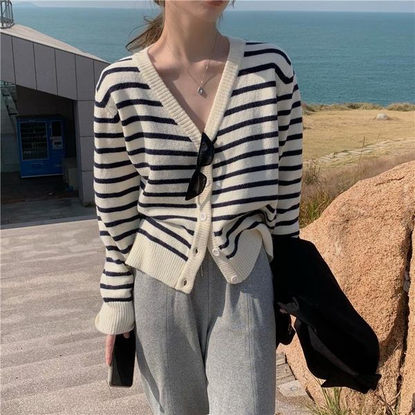 

women's jackets 2021 women knitted cardigans sweater fashion autumn long sleeve loose coat casual button thick v neck solid female, Black;brown
