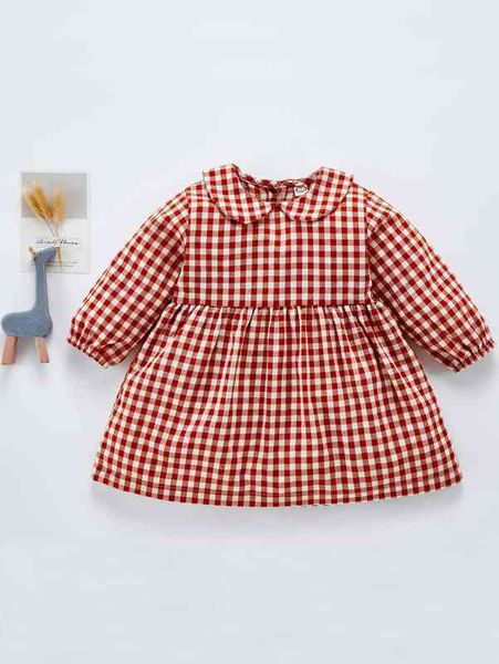

baby gingham peter pan collar dress she, Red;yellow