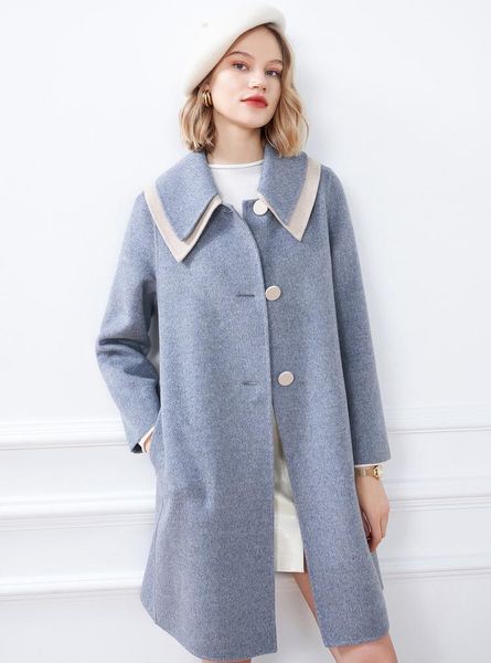 

double necked faced coat for autumn 2021 women's wool & blends, Black