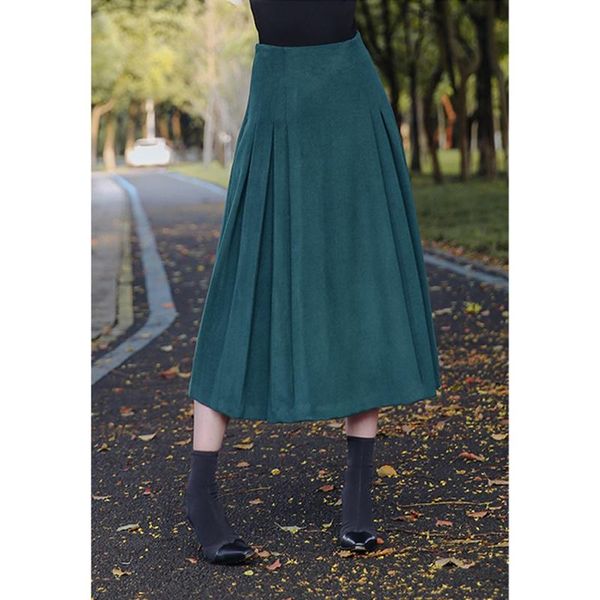 

skirts england style vintage blackish green wool skirt, Black