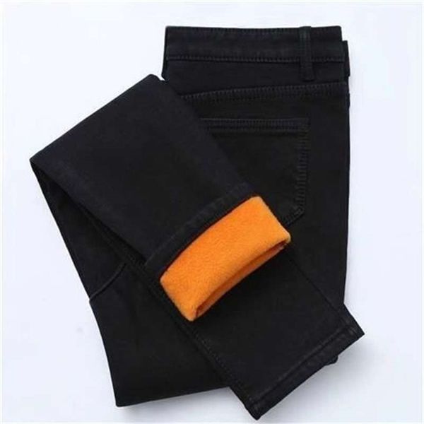 

women's jeans 1warm cotton high waist winter plush elastic tight skinny pants with velvet jnrc, Blue