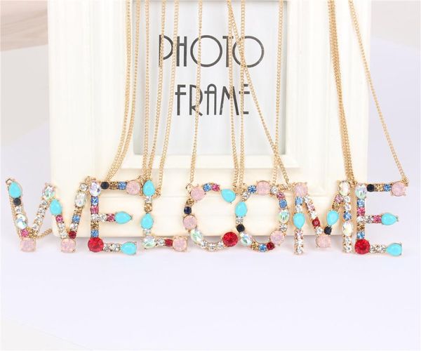

pendant necklaces gold 26 alphabet letter necklace crystal multicolor charm chain for mother girlfriend lover gift, Silver