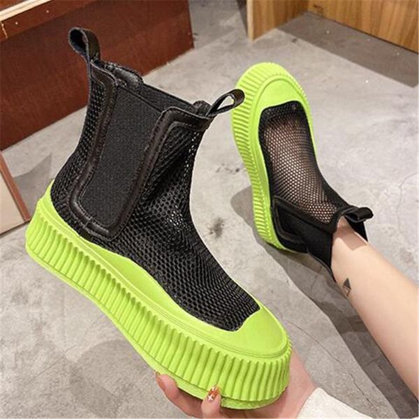 

boots 2021 summer chunky sneakers female breathable mesh high platform ankle ladies thick sole hollow out casual sandals women, Black