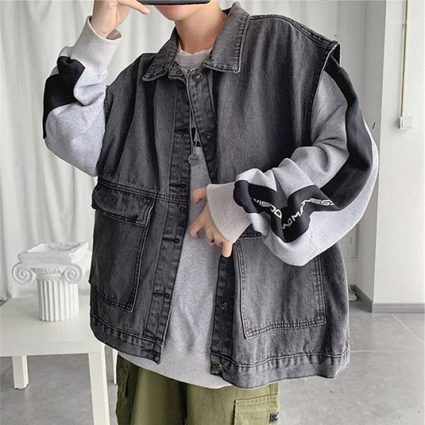 

men's jackets denim jacket street style hip hop stretch sleeveless casual loose fashion, Black;brown