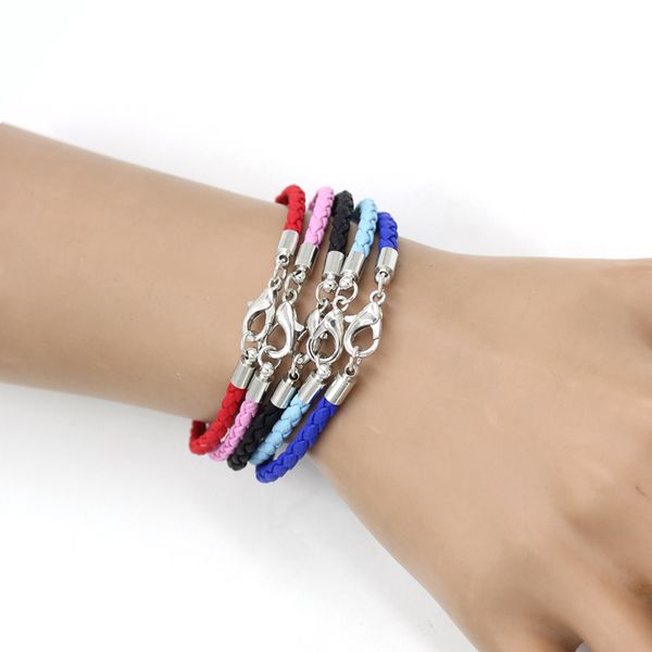 

new arrival braid leather bracelet light blue sapphire red black pink pu leather bracelets bangles for women girl pulsera, Golden;silver
