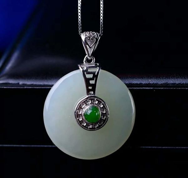 

lockets hetian baiyu silver inlay pendant white jade an h6#