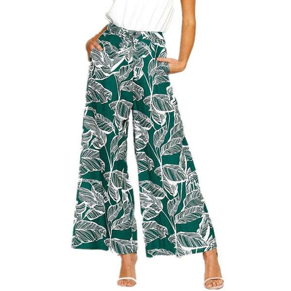 

women's pants & capris lossky leaf print spring women casual loose fashio boho long pantalones high waist trousers with pockets pant fe, Black;white