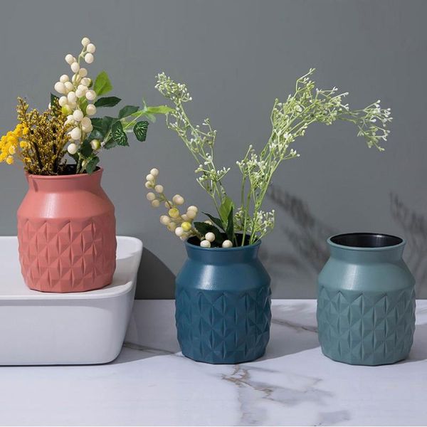 

vases 1pc plastic flower vase decoration home white imitation ceramic pot navy