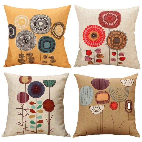 

pillow case linen throw cushion covers - decorative flower 18 x inches set of 4 pcs perfect for home office