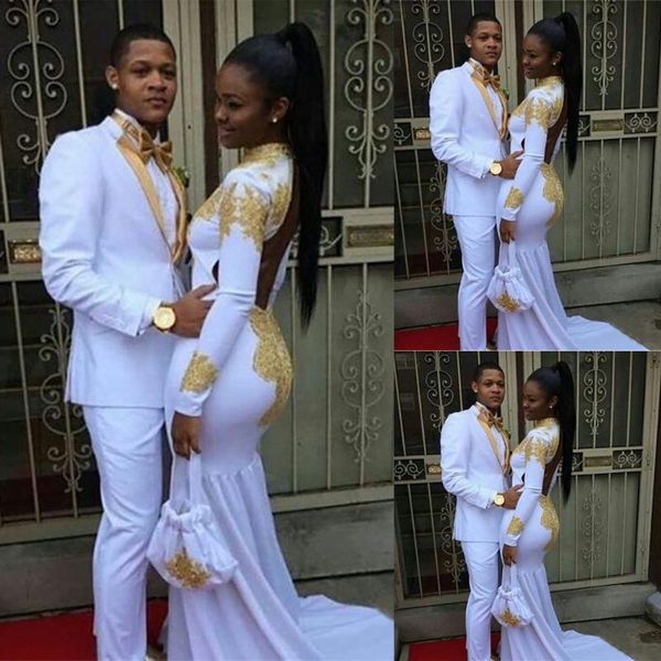

african mermaid prom dresses custom made long sleeve lace appliques nd gold day longo er plus party, White;black