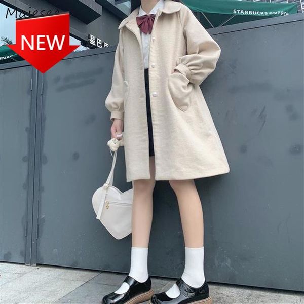 

women's wool & blends pockets kawaii sweet warm loose winter female coats harajuku lovely young korean style trendy, Black