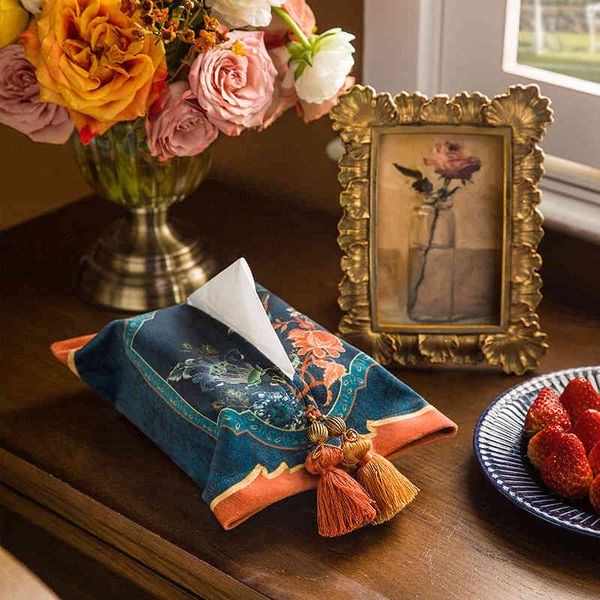 

bird floral print velvet holder decorative napkin paper facial tissue box cover with tassel for bedroom bathroom car