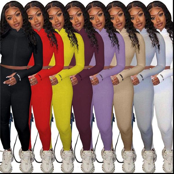 

women tracksuits two piece set lucky label print leggings pants knitted stretch outfit jogger matching mujer wholesale dropshpping, Gray