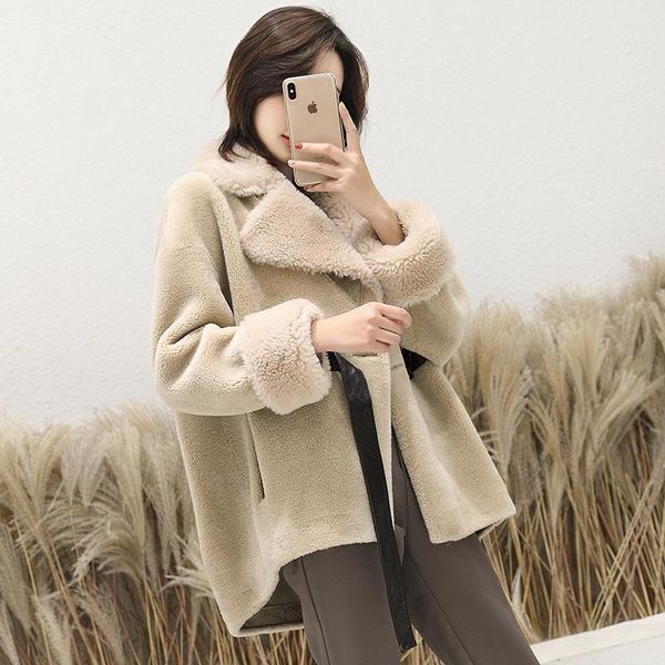 

women's fur & faux fad autumn winter jacket women 100% wool coats and jackets outwear real sheep shearling coat a255, Black