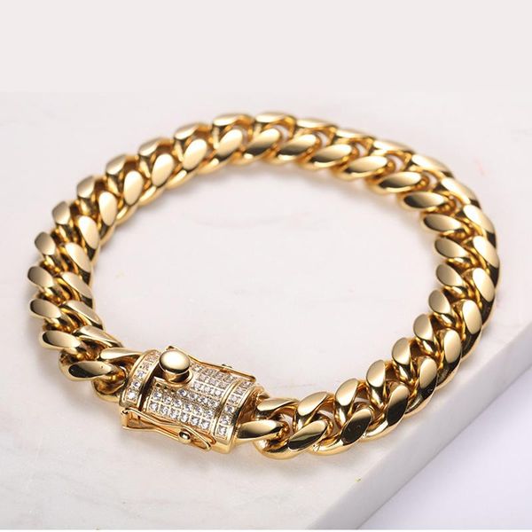 

link, chain gold bracelet men on hand stainless steel zircon fashion charm hip hop jewelry man accesories, Black