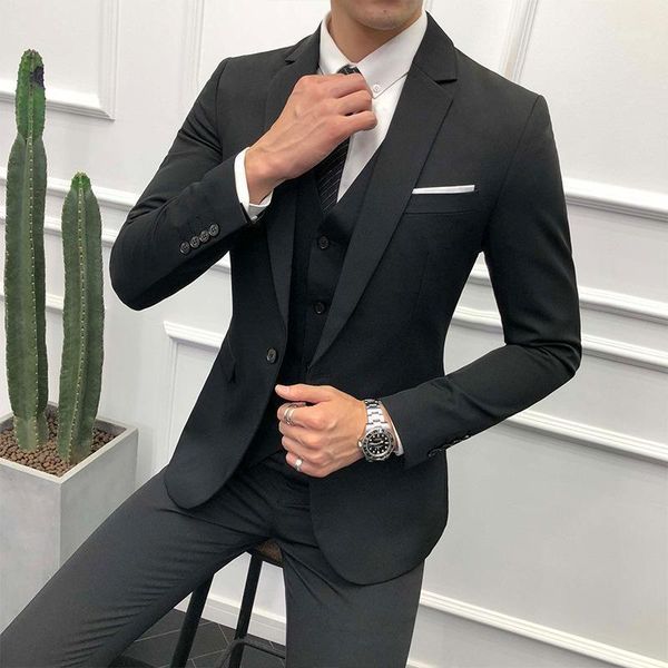 

xs-5xl men's suit slim fit one button 3-piece blazer dress business wedding party jacket vest pants coustume homme1, White;black