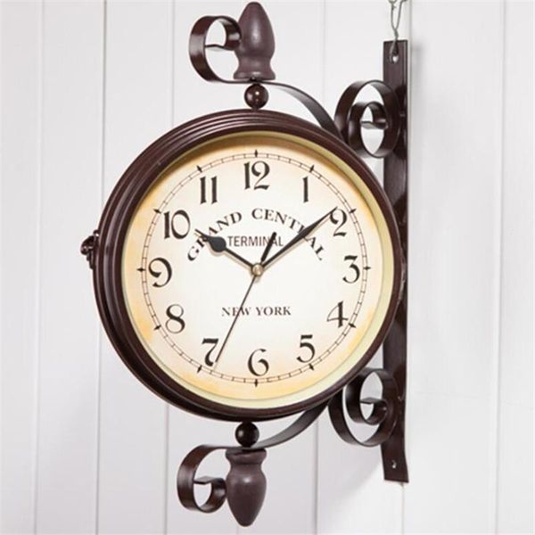 

european wall clock modern design double-sided hanging iron rack coffee shop decoration classical watch home decor clocks