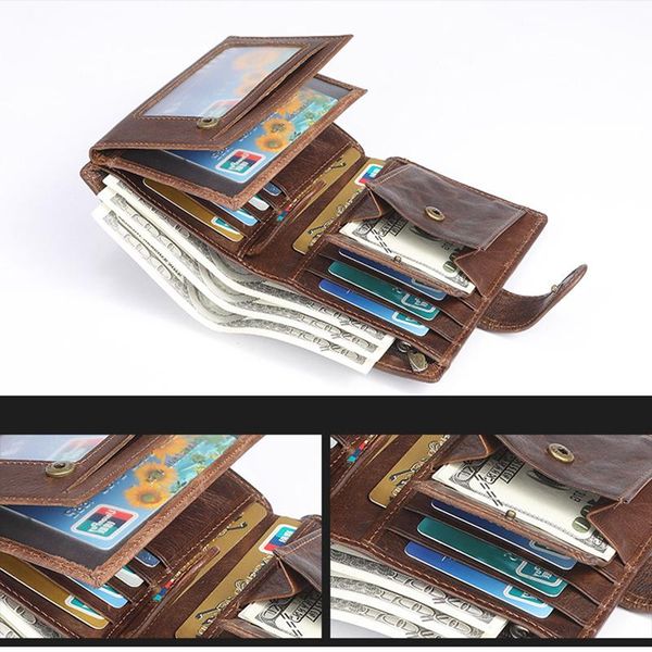 

wallets men's genuine leather wallet rfid multi-card holder large-capacity clutch bag coin purse with pos id window, Red;black