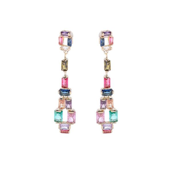 

stud exquisite luxury fashion square geometric shape zircon earrings, Golden;silver