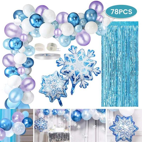 Blu Bianco Fiocco di Neve Palloncino Ghirlanda Arco Kit Coriandoli Palloncini In Lattice per Bambini Compleanno A Tema Rifornimenti Del Partito Decorazione 211216