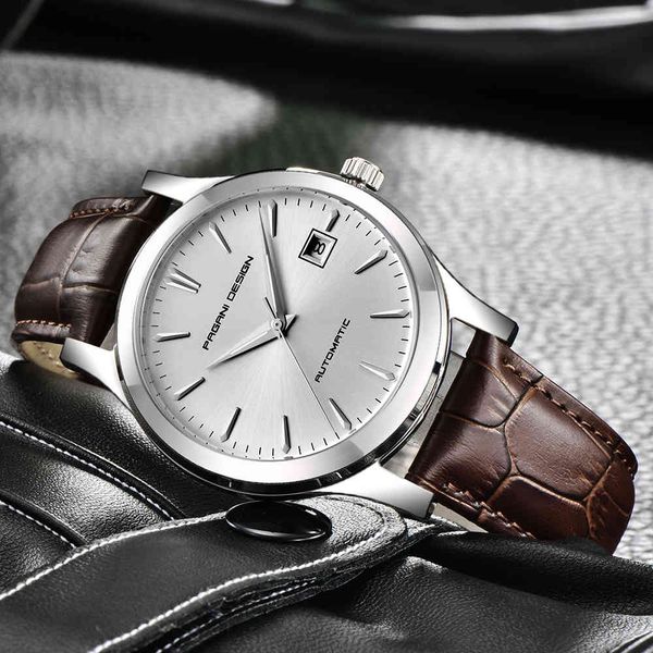 

2019 new ultra-thin simple classic men mechanical watches business waterproof luxury brand genuine leather automatic, Silver