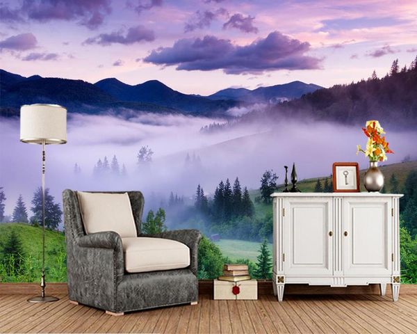 

wallpapers papel de parede mountains and forests in the fog landscape 3d wallpaper,living room bedroom wall papers home decor kitchen mural