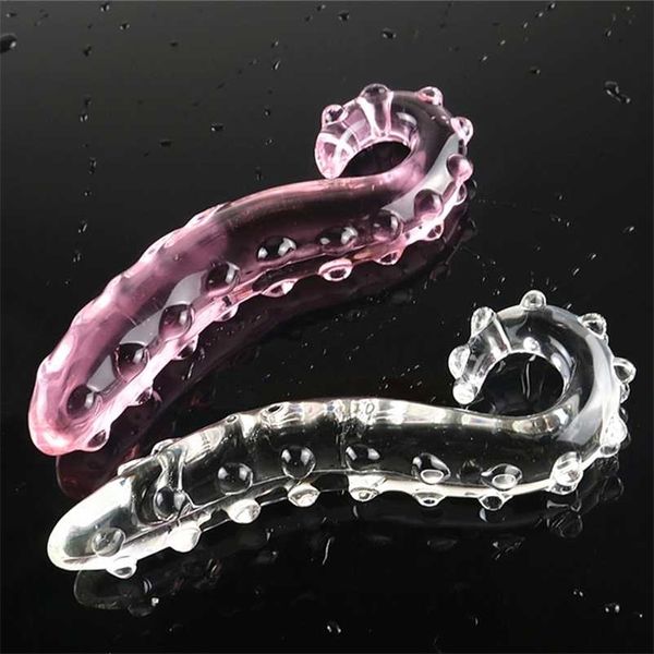 Pink White Hippocampus Tentacle texturizados Sensual vidro Dildo realistas Adultos Butt Plug Sex Toys for Women Anal 211108