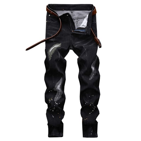 

fashion jeans stretch 2021 men's wear pierced waist slim straight pants, Blue