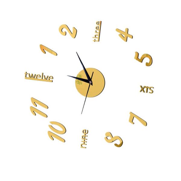 

wall clocks diy clock english number mini sticker creative (golden shipment without battery)