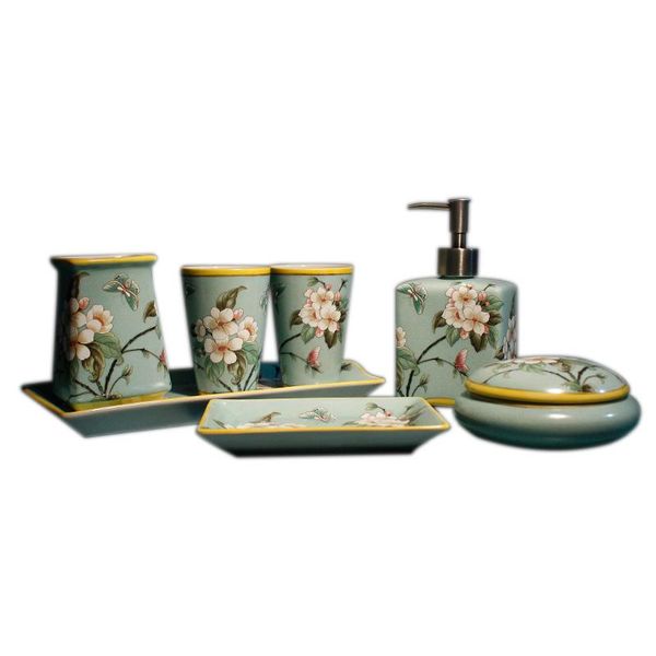 

creative upscale chinese ceramic bathroom couple cup american toilet gargle washing set tooth-cleaners bath accessory
