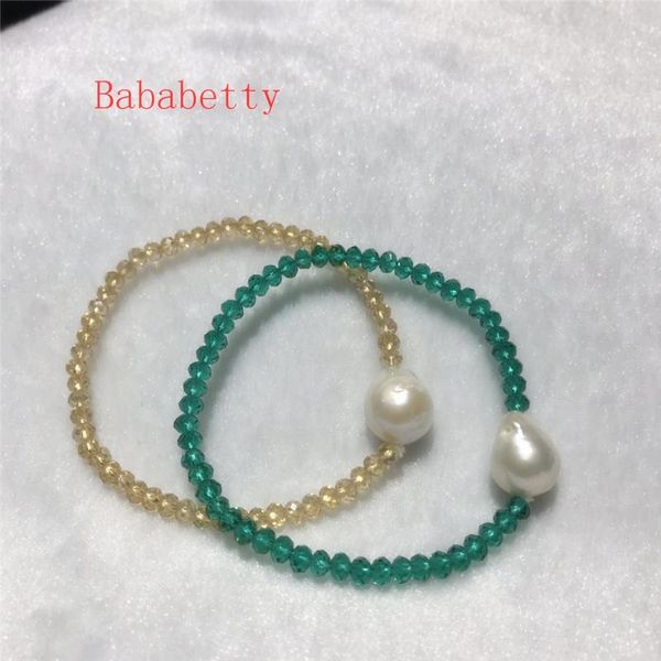 

natural baroque pearl 12-16mm artificial crystals bracelet elastic rope beaded, strands, Black