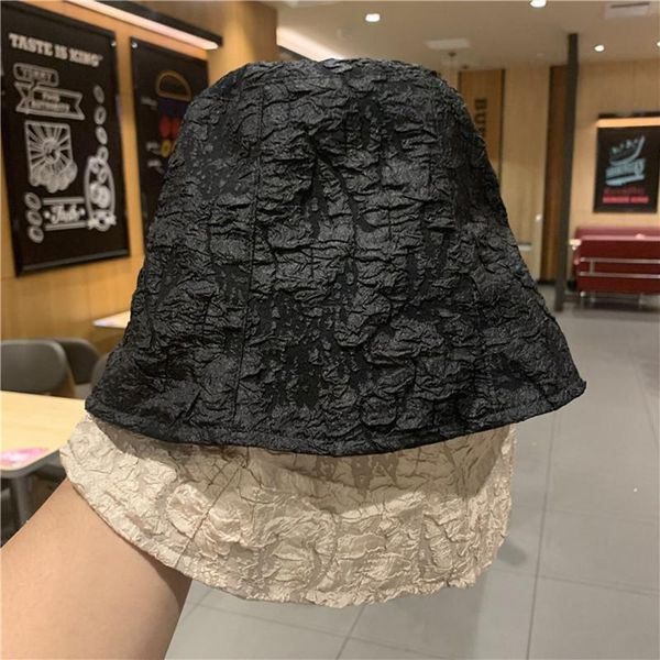 

wide brim hats net red summer sun hat paper leather fold flat basin korean fisherman female face small sunshade cloth, Blue;gray