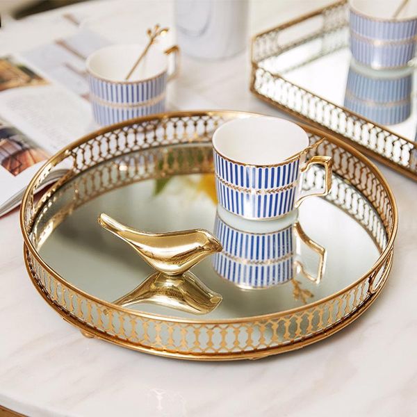 

hollow glass mirror trays decorative plating craft gold inlay tea set mug organizer dressing table jewelry display storage tray kitchen & or