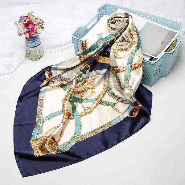 

fashion hijab scarf for women kerchief belt print silk satin hair scarfs 90*90cm square neckerchief headband scarves for ladies y1108, Blue;gray