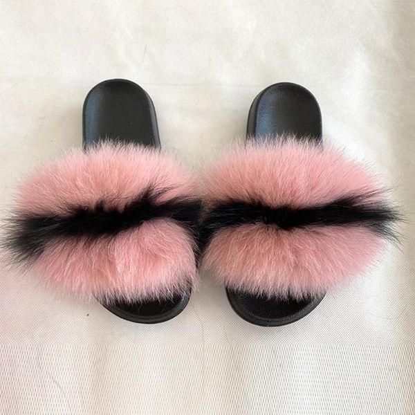 

slippers women fur slides raccoon for fashion fluffy winter warm shoes, Black