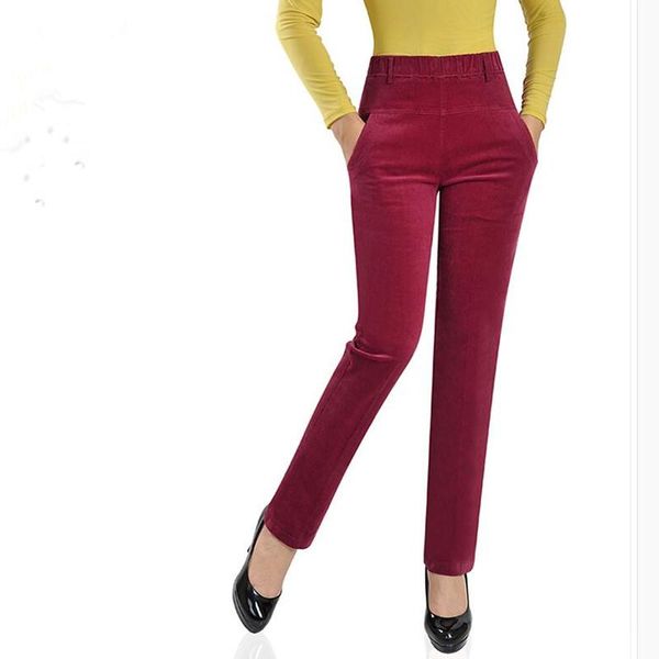 

autumn corduroy pants women stretch waist slim straight trouser high trousers womens cotton pant plus size women's & capris, Black;white