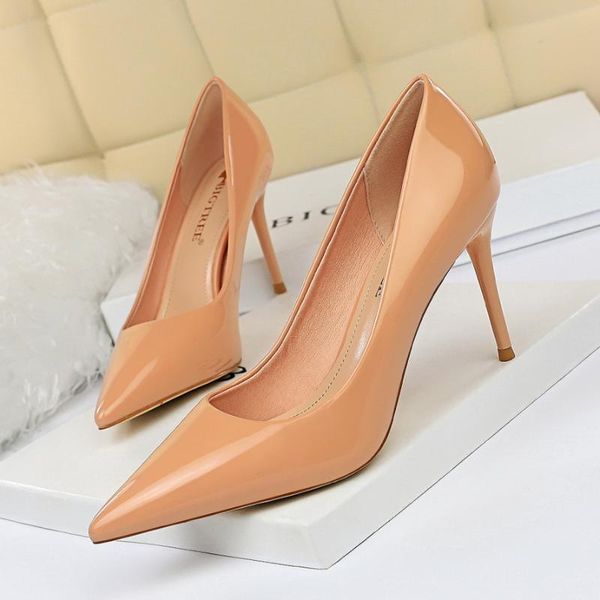 

dress shoes shallow thin high heels pumps party office lady's pointed toe autumn patent leather women stilettos, Black
